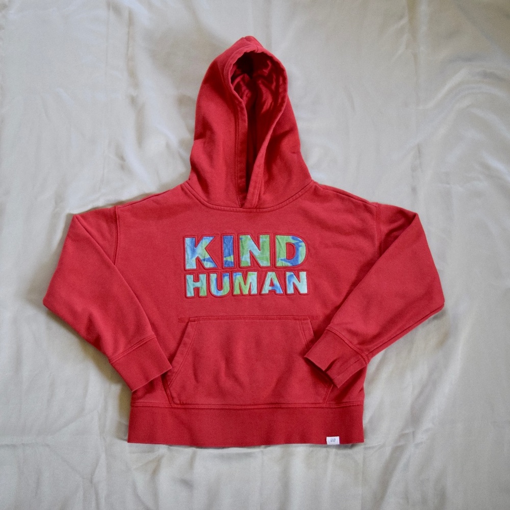 GAP Kids 'KIND HUMAN' Sweatshirt Red/Earth Design Size Small 6-7